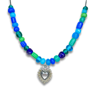 Collier "Coeur ex-voto Bleu Océan"