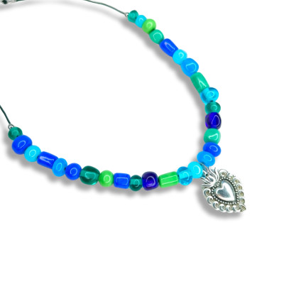 Collier "Coeur ex-voto Bleu Océan"