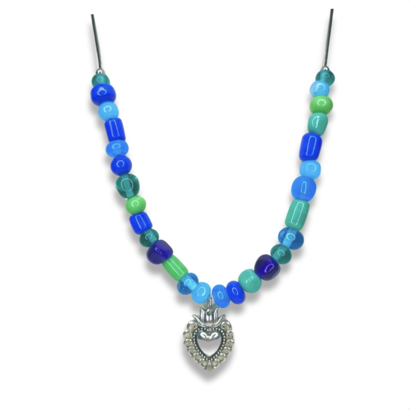Collier "Coeur ex-voto Bleu Océan"