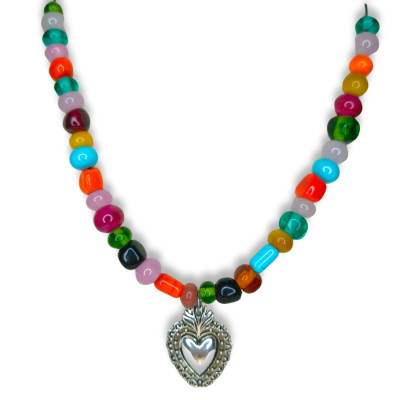 Collier "Cœur ex-voto Frida in bloom"