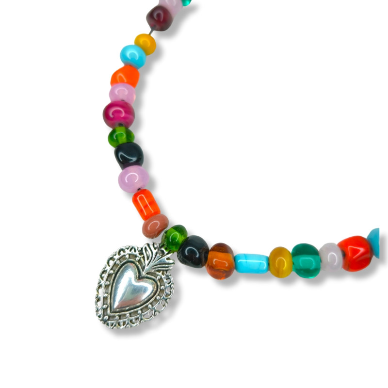 Collier "Cœur ex-voto Frida in bloom"