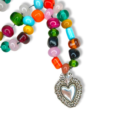 Collier "Cœur ex-voto Frida in bloom"