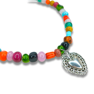 Collier "Cœur ex-voto Frida in bloom"