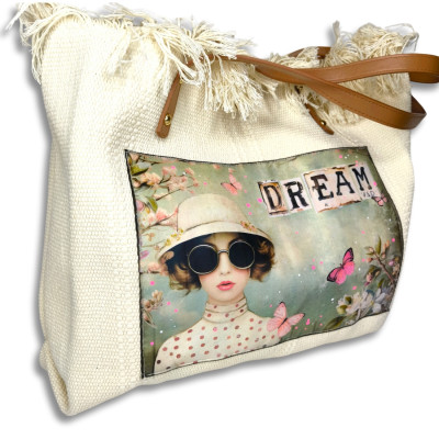 Sac cabas Art journal " Miss petits pois"