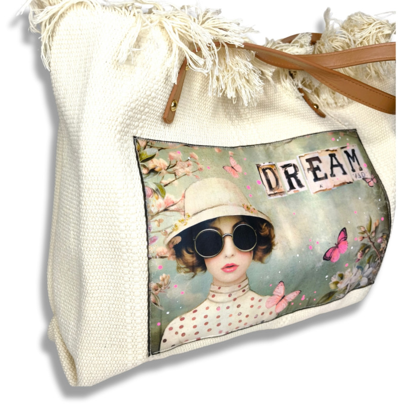 Sac cabas Art journal " Miss petits pois"