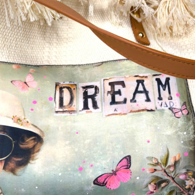 Sac cabas Art journal " Miss petits pois"