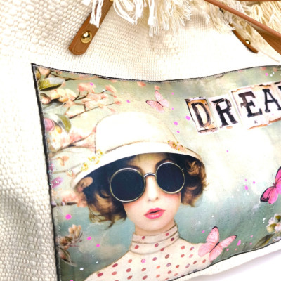 Sac cabas Art journal " Miss petits pois"