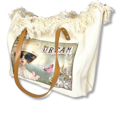Sac cabas Art journal " Miss petits pois"