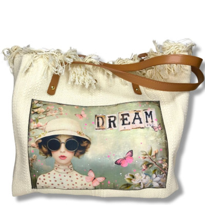Sac cabas Art journal " Miss petits pois"