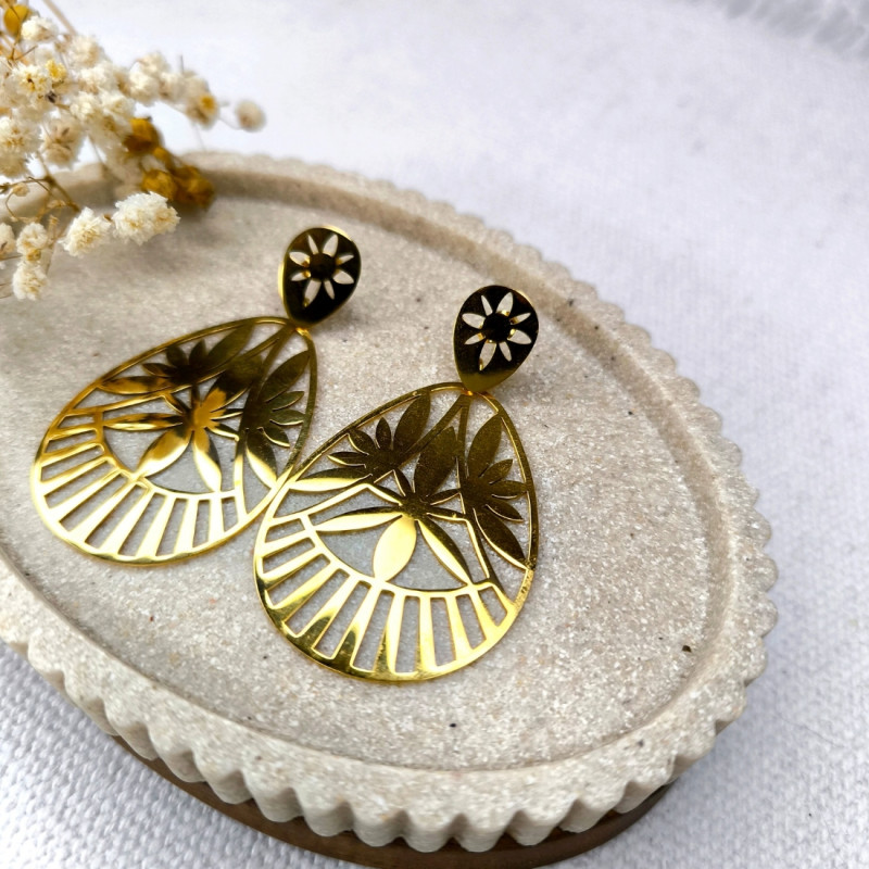 Boucles d'oreilles "Gouttes feuillages"