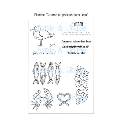 Planche de tampons digitaux "COMME UN POISSON DANS L'EAU"